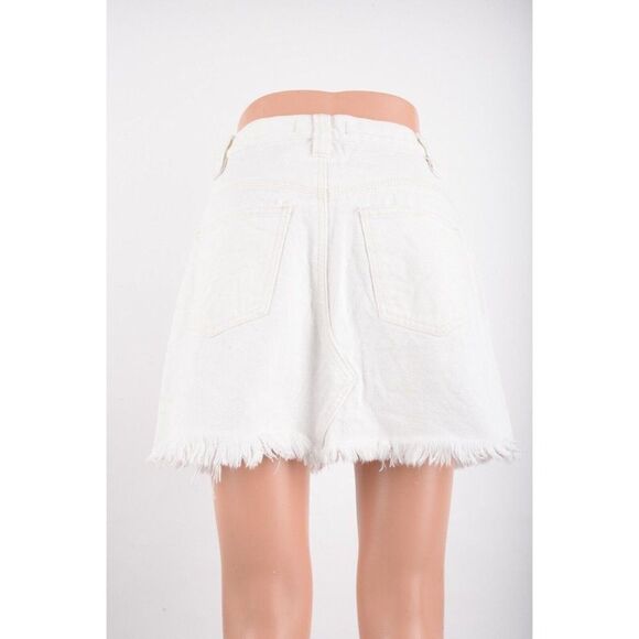Free People Womens Side Car Mini Denim Jean Skirt Frayed Sz 26 Raw Hem NWT - Picture 4 of 7